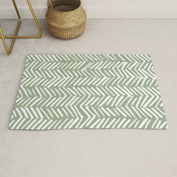 Rustic Herringbone Sage Green Rug Gallery Image 1