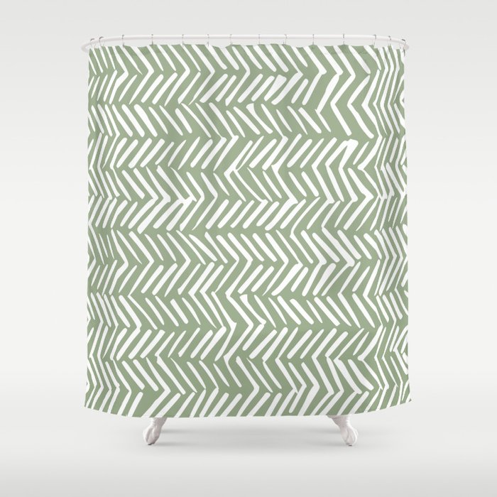 Rustic Herringbone Sage Green Shower Curtain Gallery Image 1