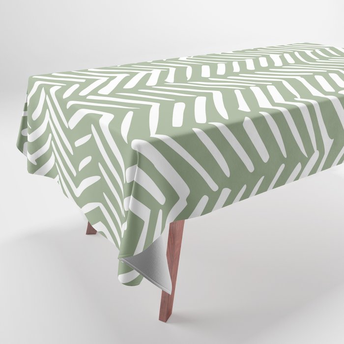 Rustic Herringbone Sage Green Tablecloth Gallery Image 1
