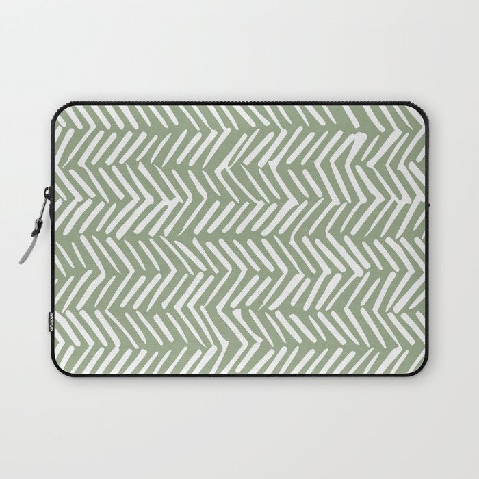 Rustic Herringbone Sage Green Laptop Sleeve Gallery Image 1