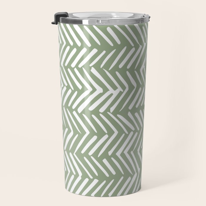 Rustic Herringbone Sage Green Travel Mug Gallery Image 3