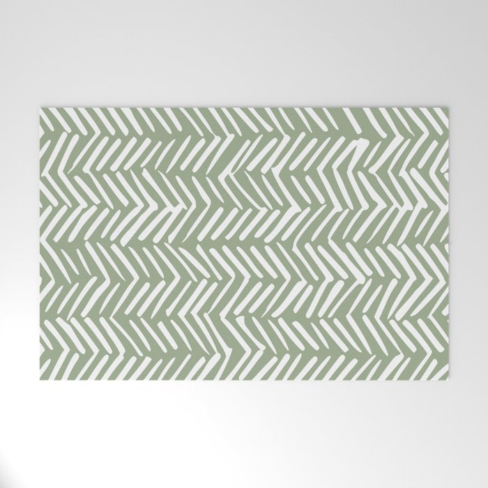 Rustic Herringbone Sage Green Welcome Mat Gallery Image 1