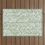 Rustic Herringbone Sage Green Outdoor Rug Gallery Image 1
