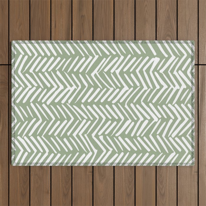 Rustic Herringbone Sage Green Outdoor Rug Gallery Image 1