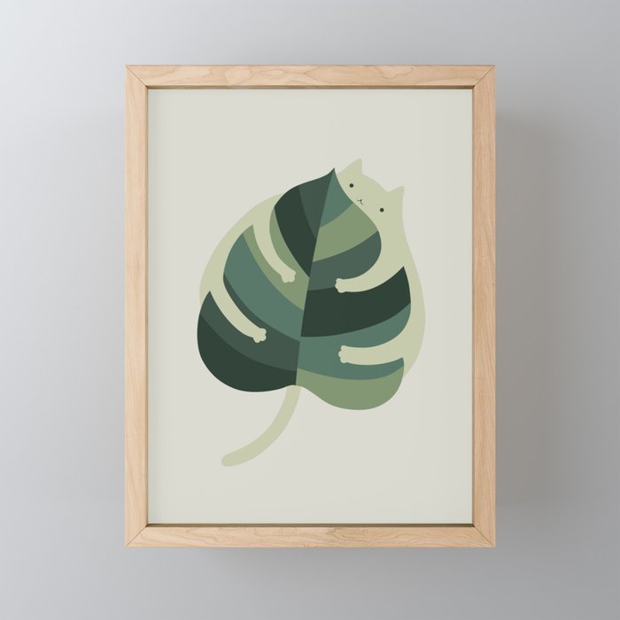 Monstera Cat Hug Mini Art Print Gallery Image 1