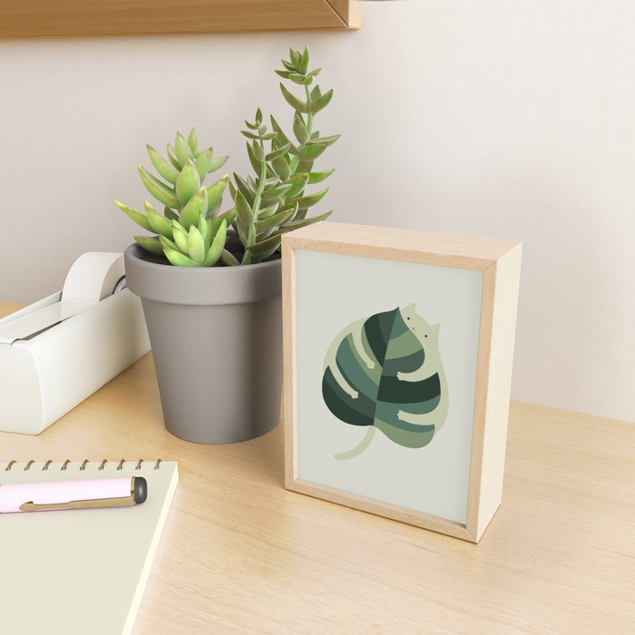 Monstera Cat Hug Mini Art Print Gallery Image 2