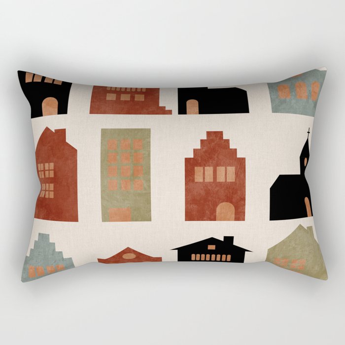 houses retro fall abstract geometric Rectangular Pillow Gallery Image 1