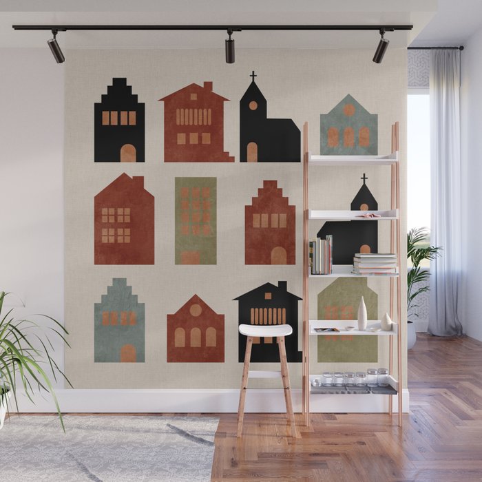 houses retro fall abstract geometric Wall Mural Gallery Image 1
