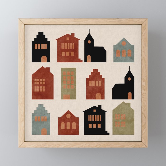 houses retro fall abstract geometric Mini Art Print Gallery Image 1