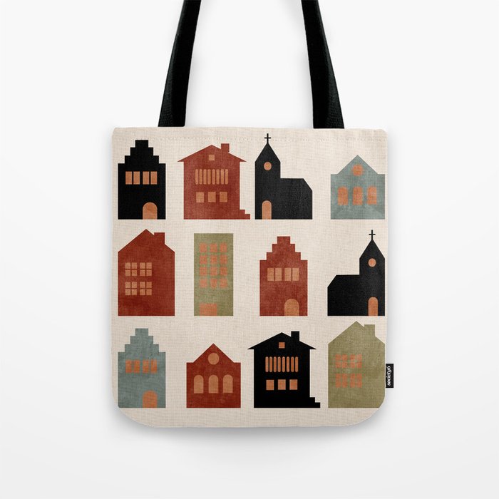 houses retro fall abstract geometric Tote Bag Gallery Image 1