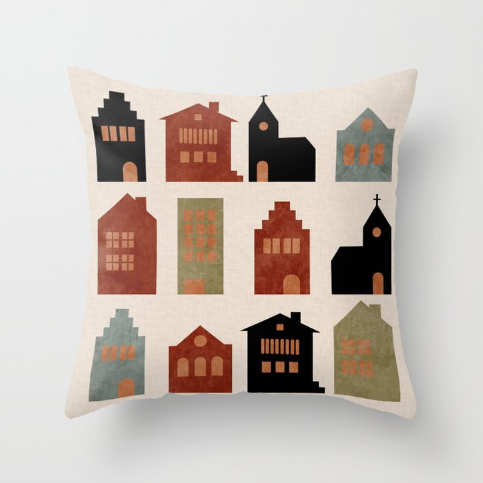 houses retro fall abstract geometric Throw Pillow Gallery Image 6