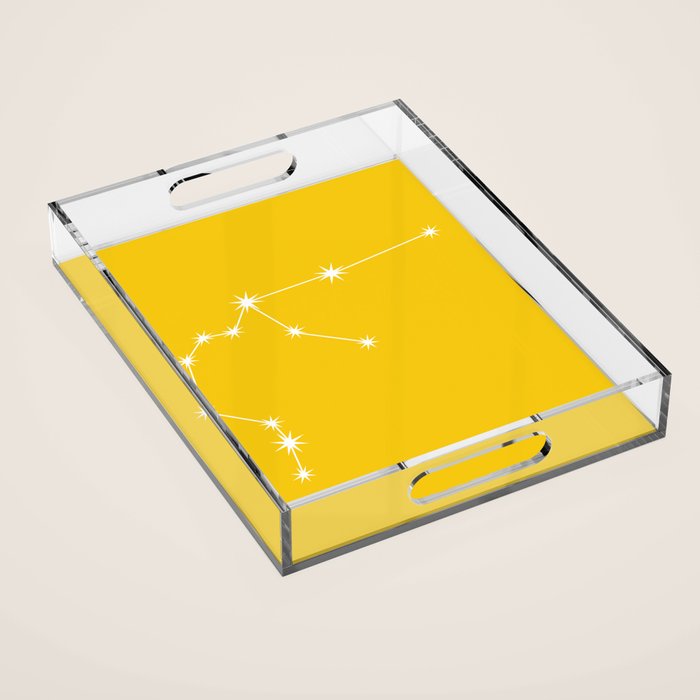 Aquarius Zodiac Star Constellation Line Art Bright Yellow Acrylic Tray Gallery Image 1