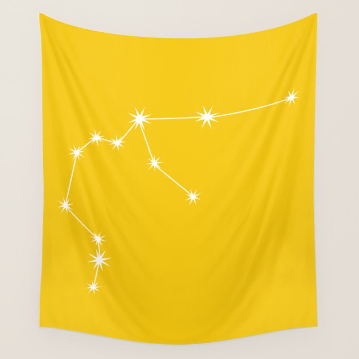 Aquarius Zodiac Star Constellation Line Art Bright Yellow Wall Tapestry Gallery Image 1