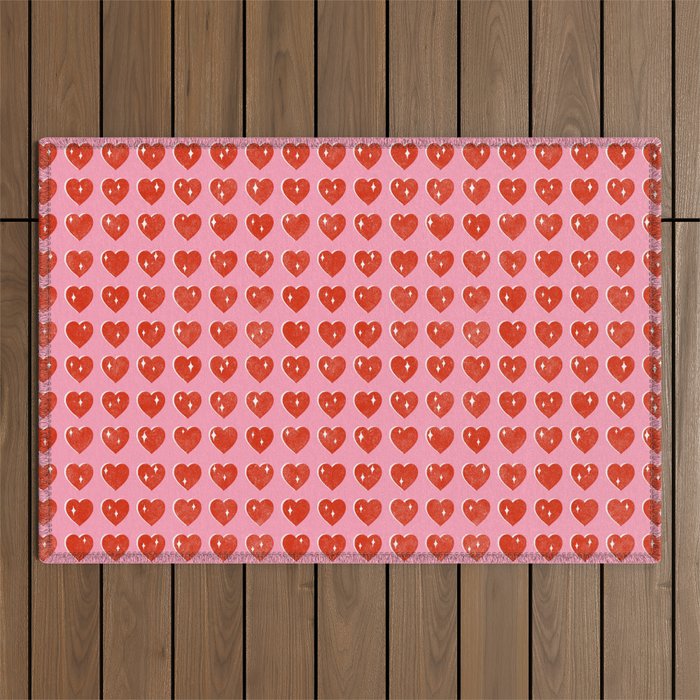 Love Hearts - red on pink Outdoor Rug Gallery Image 1