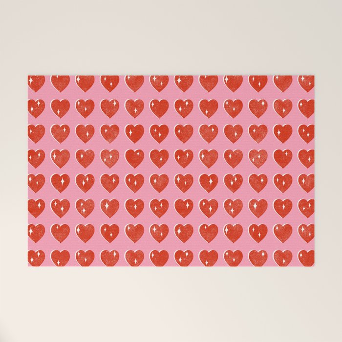 Love Hearts - red on pink Welcome Mat Gallery Image 1