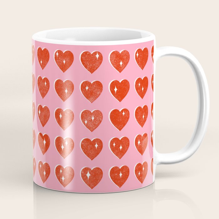 Love Hearts - red on pink Coffee Mug Gallery Image 1