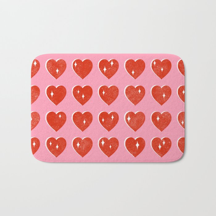 Love Hearts - red on pink Bath Mat Gallery Image 1