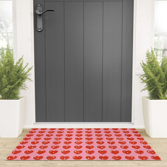 Love Hearts - red on pink Welcome Mat Gallery Image 3