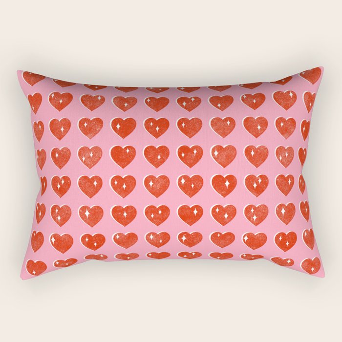 Love Hearts - red on pink Rectangular Pillow Gallery Image 1