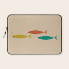 Mid-Century Modern Minimalist Fish Trio in Mid Mod Turquoise Teal, Mustard, Orange, and Beige Laptop Sleeve Gallery Image 1