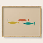 Mid-Century Modern Minimalist Fish Trio in Mid Mod Turquoise Teal, Mustard, Orange, and Beige Serving Tray Gallery Image 1
