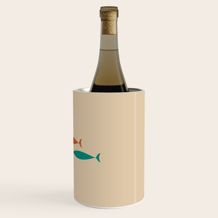 Mid-Century Modern Minimalist Fish Trio in Mid Mod Turquoise Teal, Mustard, Orange, and Beige Wine Chiller Gallery Image 3