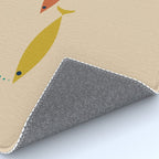 Mid-Century Modern Minimalist Fish Trio in Mid Mod Turquoise Teal, Mustard, Orange, and Beige Rug Gallery Image 4