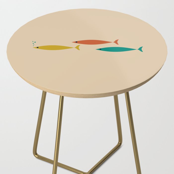 Mid-Century Modern Minimalist Fish Trio in Mid Mod Turquoise Teal, Mustard, Orange, and Beige Side Table Gallery Image 2