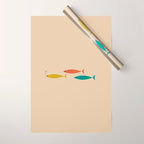 Mid-Century Modern Minimalist Fish Trio in Mid Mod Turquoise Teal, Mustard, Orange, and Beige Wrapping Paper Gallery Image 1