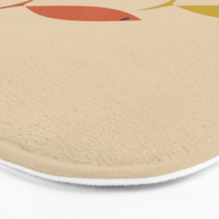 Mid-Century Modern Minimalist Fish Trio in Mid Mod Turquoise Teal, Mustard, Orange, and Beige Bath Mat Gallery Image 3