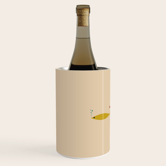 Mid-Century Modern Minimalist Fish Trio in Mid Mod Turquoise Teal, Mustard, Orange, and Beige Wine Chiller Gallery Image 2