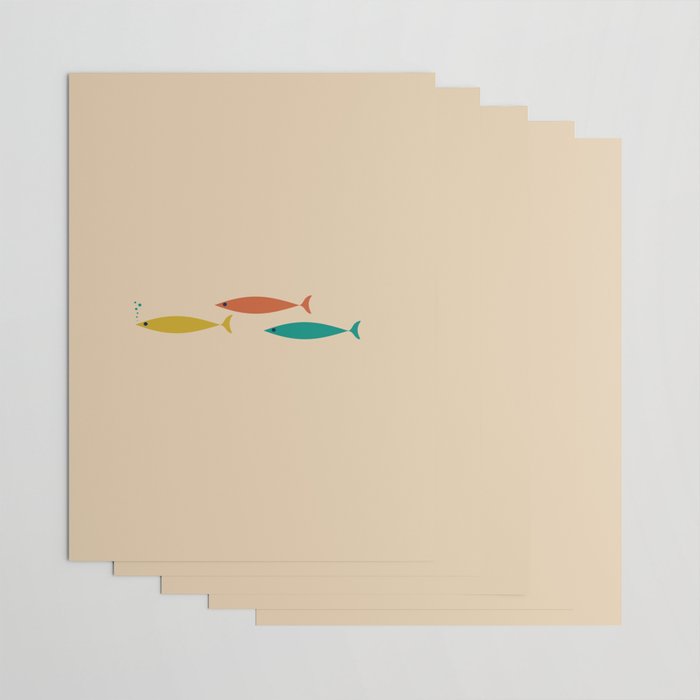 Mid-Century Modern Minimalist Fish Trio in Mid Mod Turquoise Teal, Mustard, Orange, and Beige Wrapping Paper Gallery Image 3
