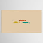 Mid-Century Modern Minimalist Fish Trio in Mid Mod Turquoise Teal, Mustard, Orange, and Beige Tablecloth Gallery Image 2