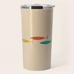 Mid-Century Modern Minimalist Fish Trio in Mid Mod Turquoise Teal, Mustard, Orange, and Beige Travel Mug Gallery Image 1