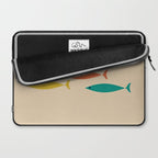 Mid-Century Modern Minimalist Fish Trio in Mid Mod Turquoise Teal, Mustard, Orange, and Beige Laptop Sleeve Gallery Image 2