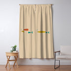 Mid-Century Modern Minimalist Fish Trio in Mid Mod Turquoise Teal, Mustard, Orange, and Beige Window Curtain Gallery Image 5