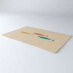 Mid-Century Modern Minimalist Fish Trio in Mid Mod Turquoise Teal, Mustard, Orange, and Beige Rug Gallery Image 3