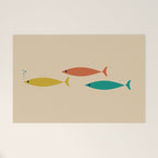 Mid-Century Modern Minimalist Fish Trio in Mid Mod Turquoise Teal, Mustard, Orange, and Beige Welcome Mat Gallery Image 1