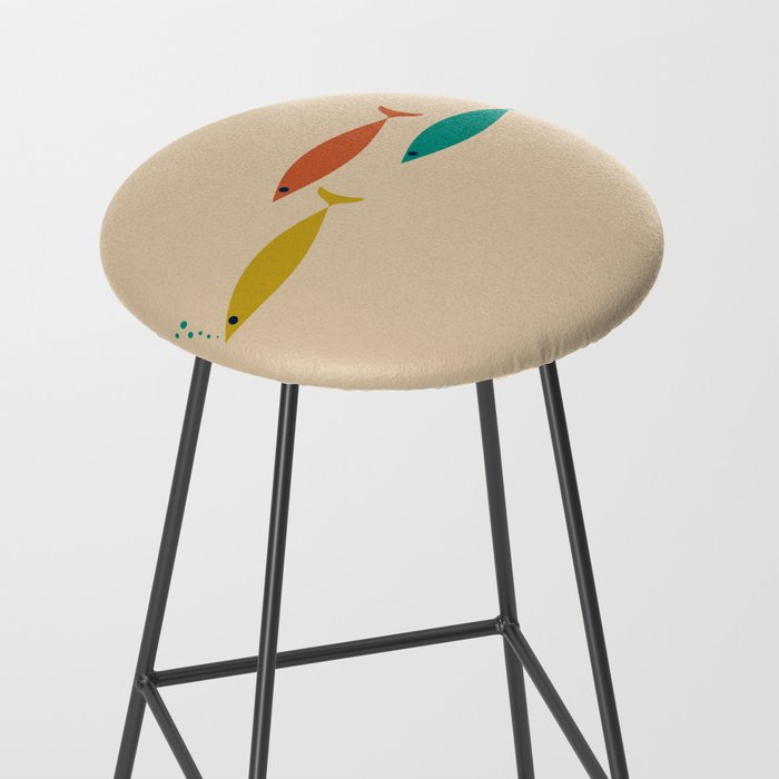 Mid-Century Modern Minimalist Fish Trio in Mid Mod Turquoise Teal, Mustard, Orange, and Beige Stool Gallery Image 2