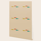 Mid-Century Modern Minimalist Fish Trio in Mid Mod Turquoise Teal, Mustard, Orange, and Beige Wallpaper Gallery Image 2