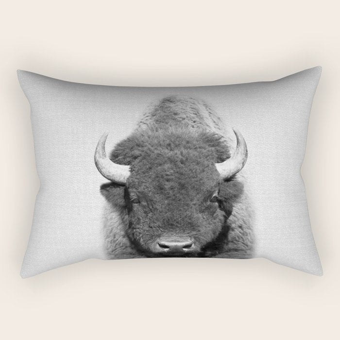 Buffalo - Black & White Rectangular Pillow Gallery Image 2