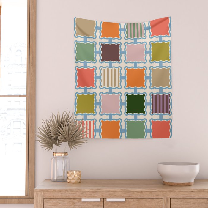Colorful Geometric Block Grid Wall Tapestry Gallery Image 2