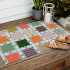 Colorful Geometric Block Grid Outdoor Rug Gallery Image 2
