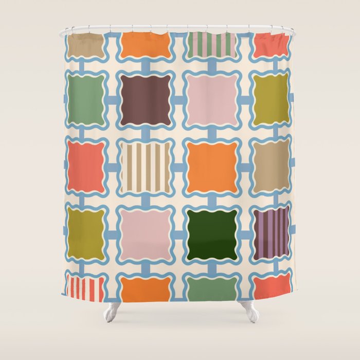 Colorful Geometric Block Grid Shower Curtain Gallery Image 1