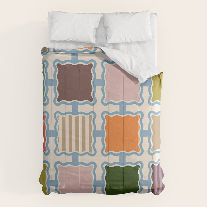 Colorful Geometric Block Grid Comforter Gallery Image 1