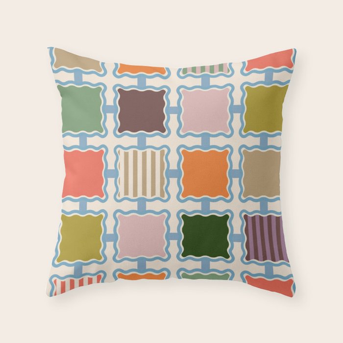 Colorful Geometric Block Grid Throw Pillow Gallery Image 6