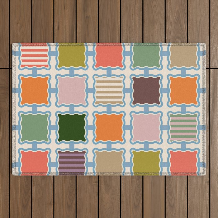 Colorful Geometric Block Grid Outdoor Rug Gallery Image 1