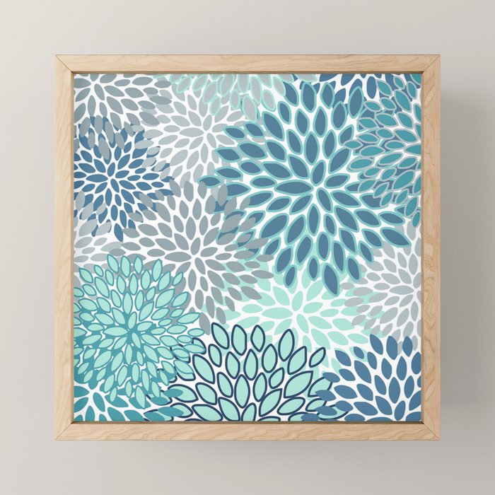 Festive, Floral Prints, Teal, Turquoise and Gray Mini Art Print Gallery Image 1