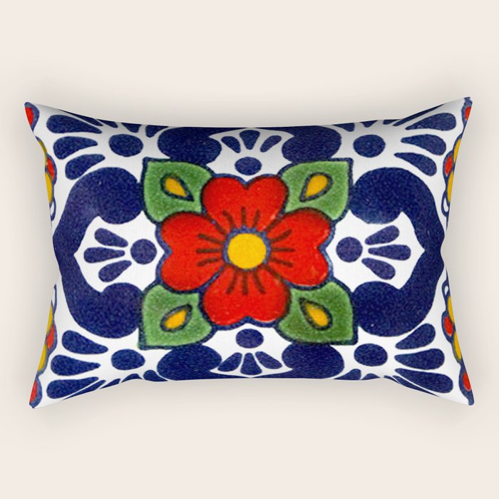 talavera mexican tile in blu Rectangular Pillow Gallery Image 2
