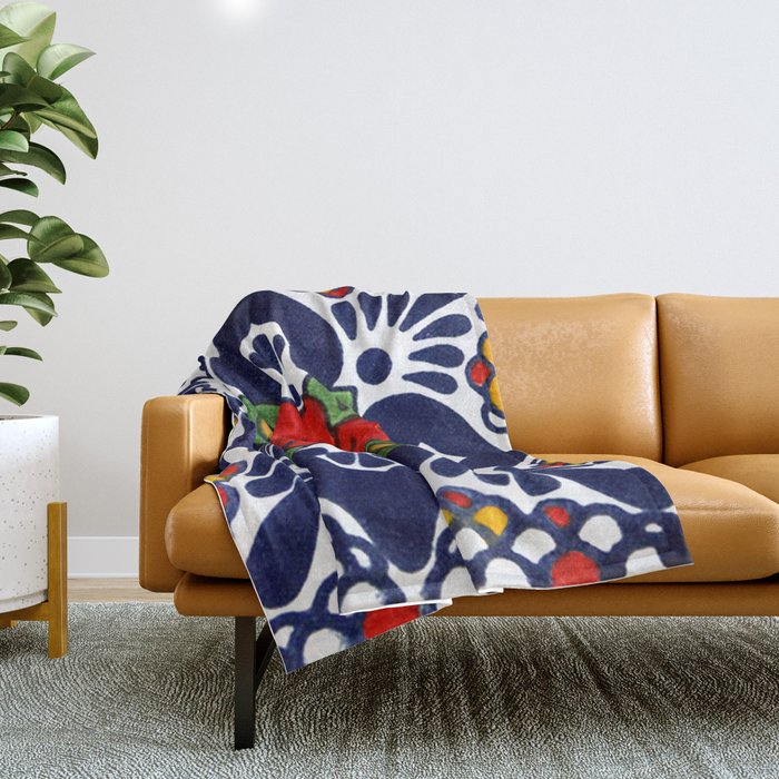 talavera mexican tile in blu Throw Blanket Gallery Image 1